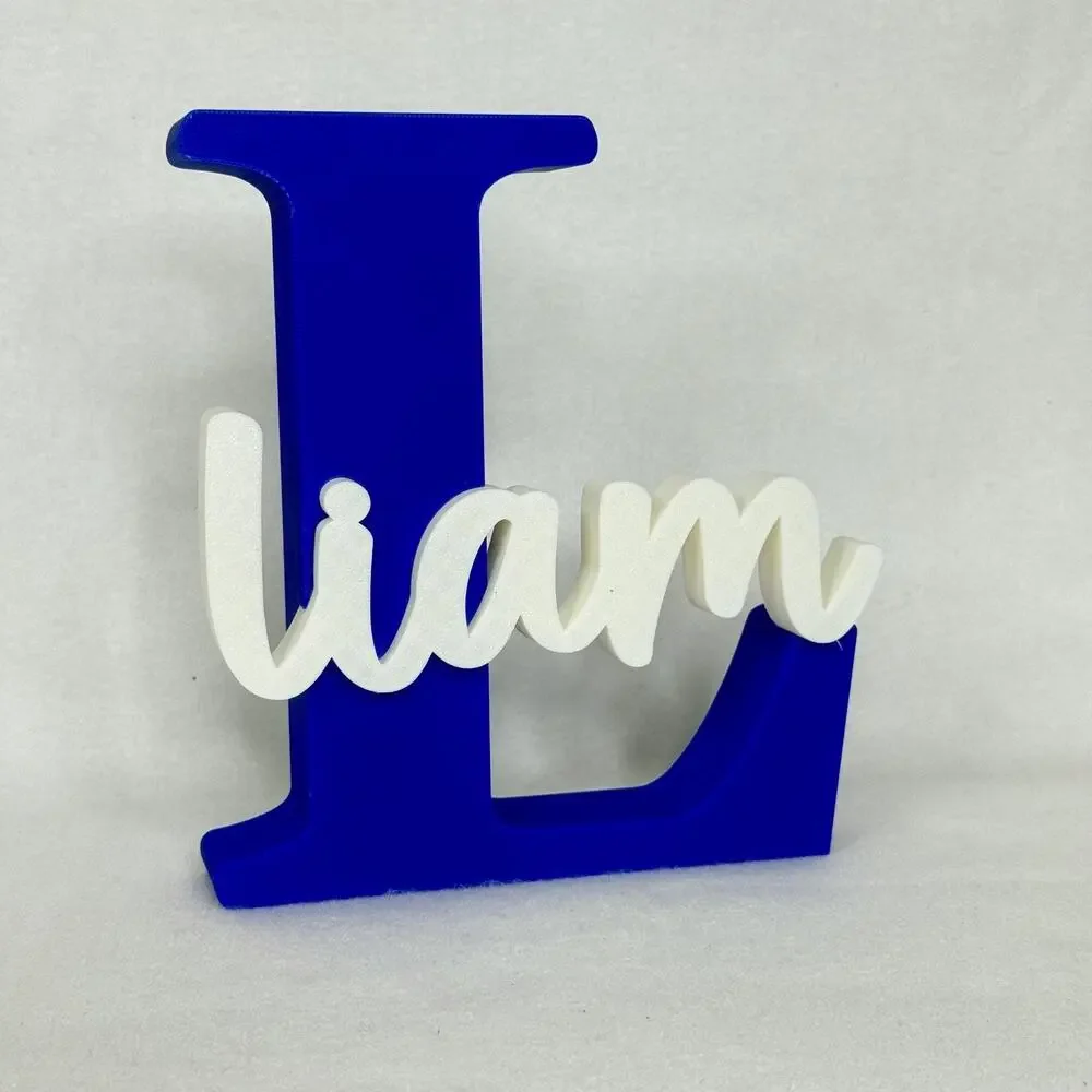 Liam Letter L Blue Tabletop Sign Small Plastic Kids Nursery Name Decor Accent